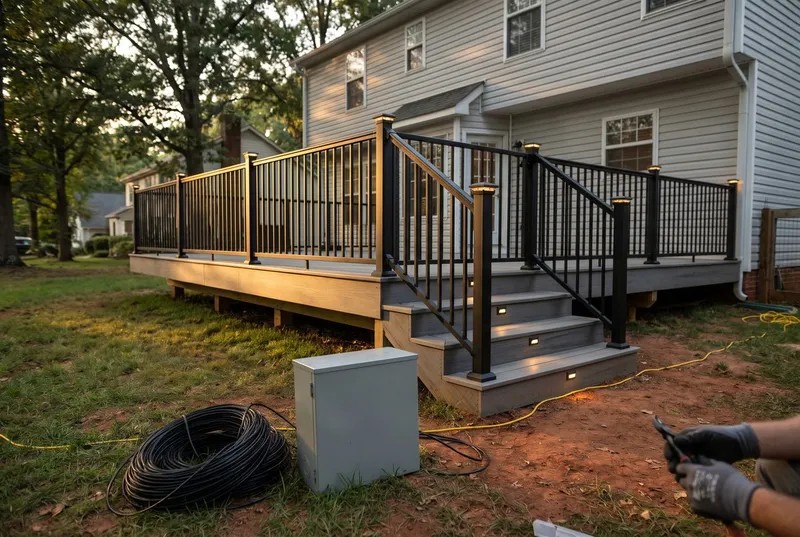 low-voltage stair lights at dusk (sample photo)