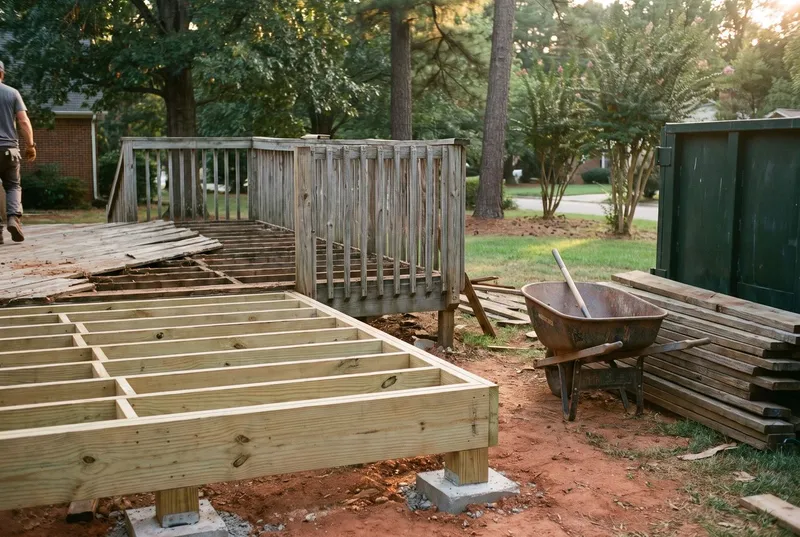 old deck torn out and new footings poured, Ballantyne (sample photo)