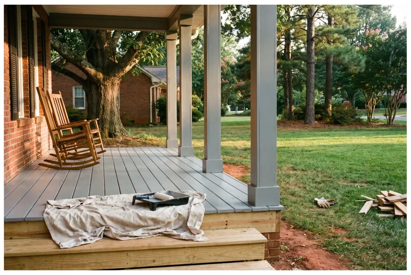 craftsman front porch with columns on a 1990s brick front, Matthews (sample photo)