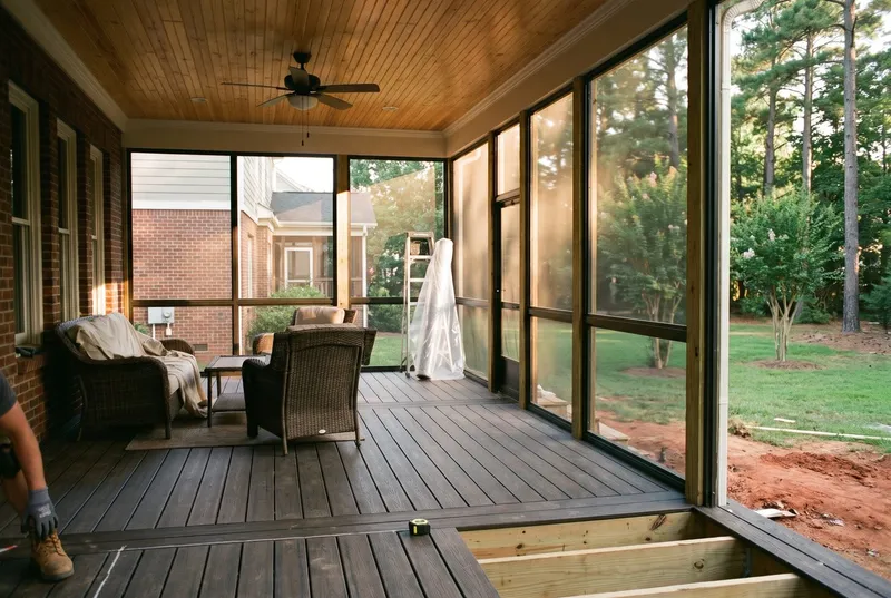 screened porch with beadboard ceiling and fan, Weddington (sample photo)