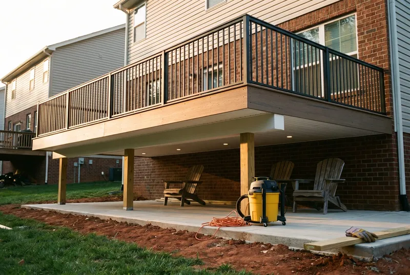 under-deck drainage ceiling with lighting over a patio, Ballantyne (sample photo)