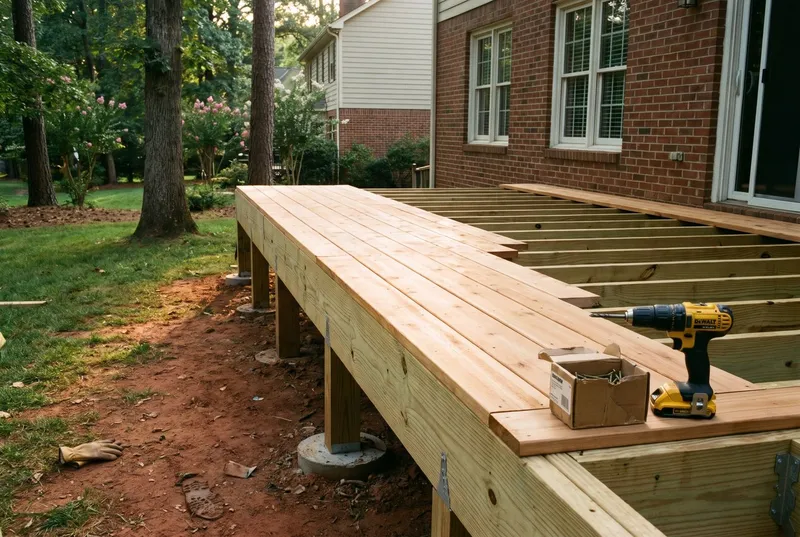 pressure-treated pine deck being framed, Matthews (sample photo)